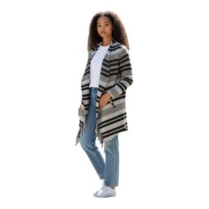 BB Dakota Women's Black and Gray Striped Cardigan